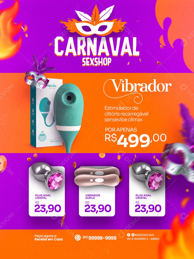 Encarte Carnaval Sexshop Social Media PSD Editável