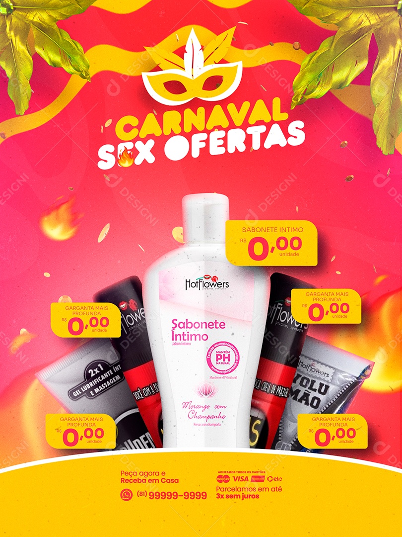 Encarte de Sexshop Carnaval Sex de Ofertas Social Media PSD Editável