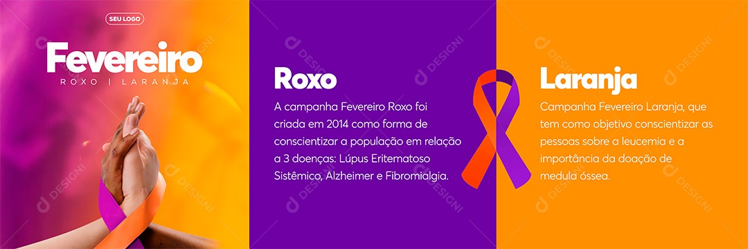 Post Carrossel Fevereiro Roxo e Laranja Social Media PSD Editável