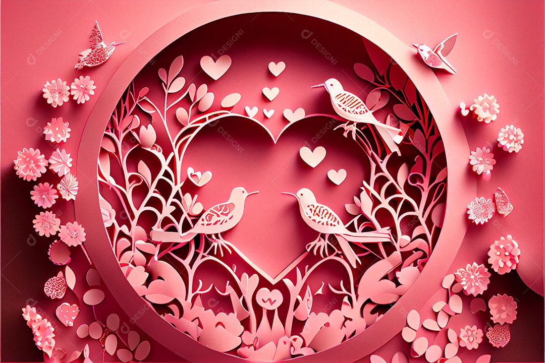 Amor, dia dos namorados.12 de junho Estilo de corte de papel 3D arte gerada