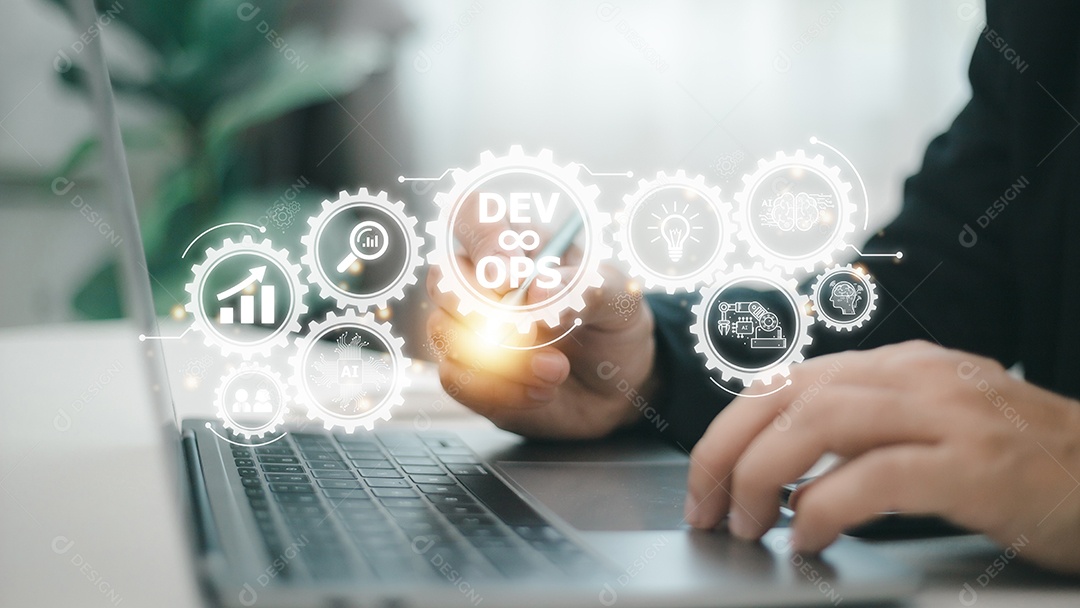 Conceito de tecnologia de programação ágil de operações de desenvolvimento de metodologia DevOps.