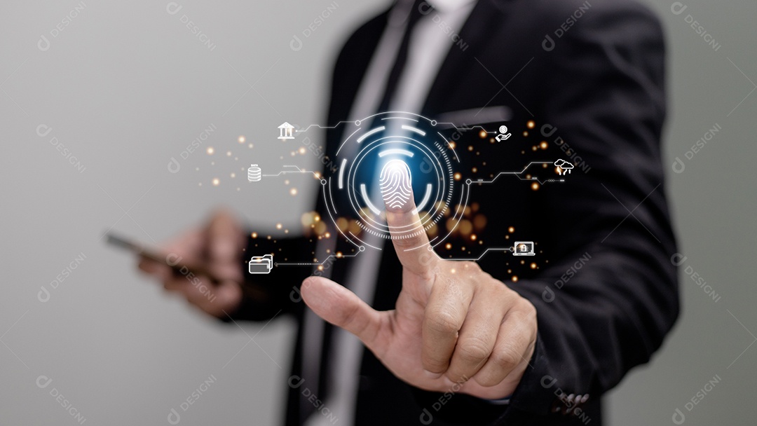 processamento digital futurista de dedo de identificação biométrica