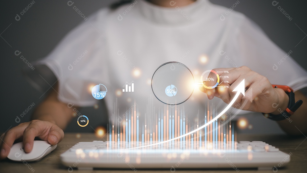 Gráfico de negócios aparecendo em uma tela virtual Novas ideias de inicialização