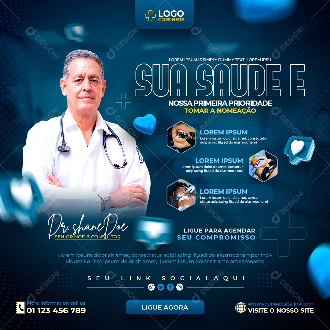 Post Odontologia Sua Saúde É Prioridade Social Media PSD Editável