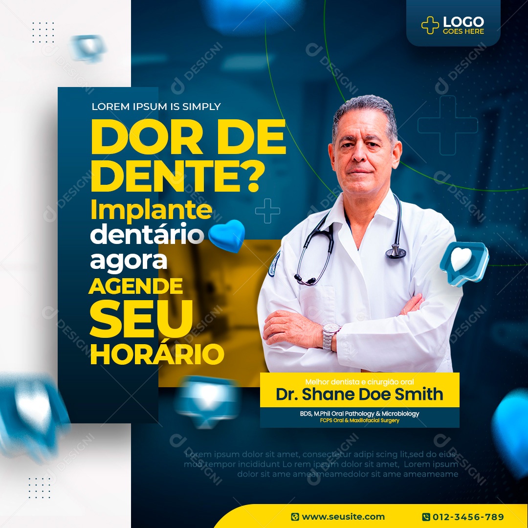 Post Odontologia Dor de Dente Social Media PSD Editável