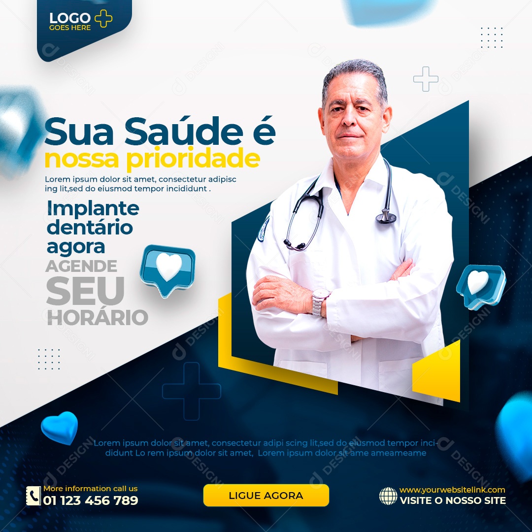 Post Odontologia Implante Dentário Social Media PSD Editável