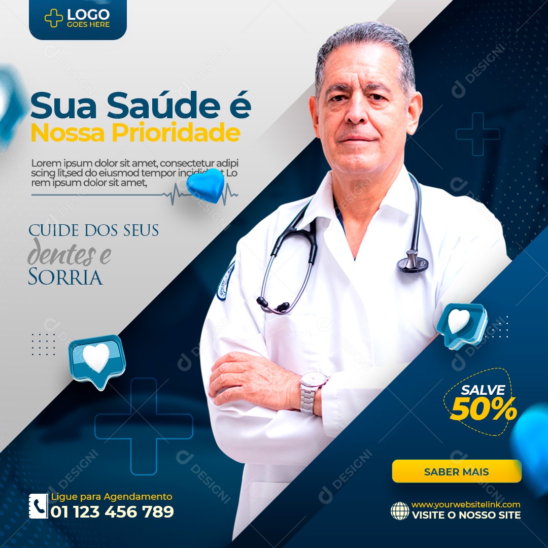 Post Odontologia Cuide Dos Seus Dentes Social Media PSD Editável