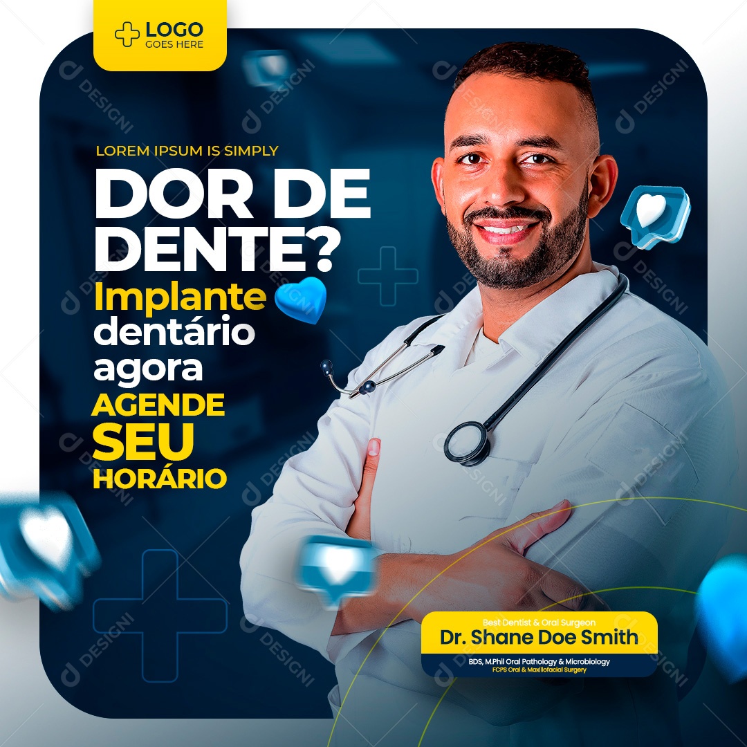 Post Odontologia Dor de Dente Social Media PSD Editável