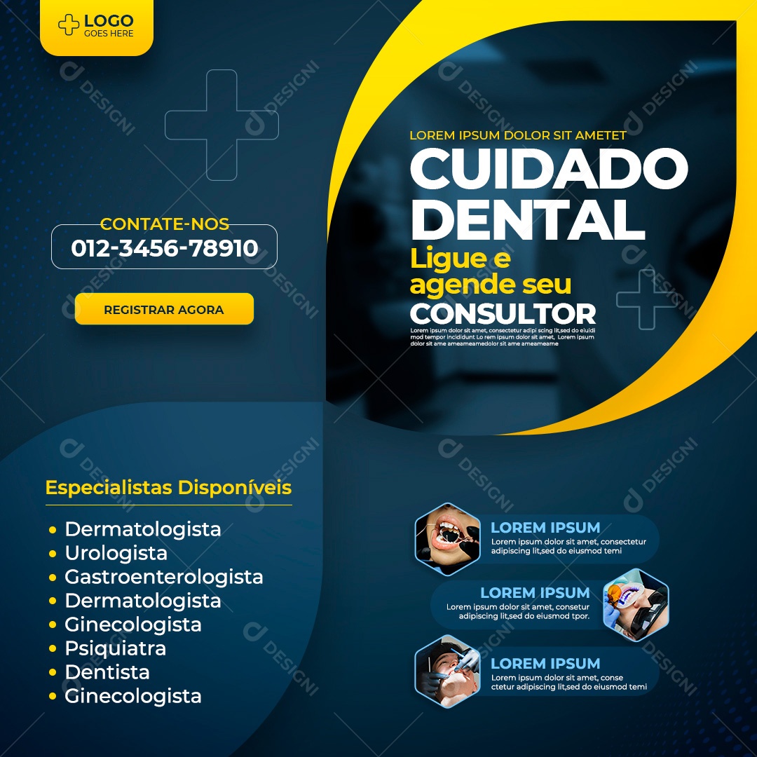 Post Odontologia Cuidado Dental Social Media PSD Editável