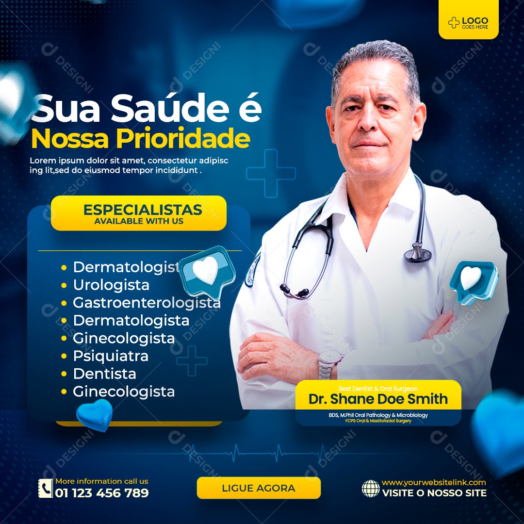 Post Odontologia Sua Saúde É Nossa Prioridade Social Media PSD Editável