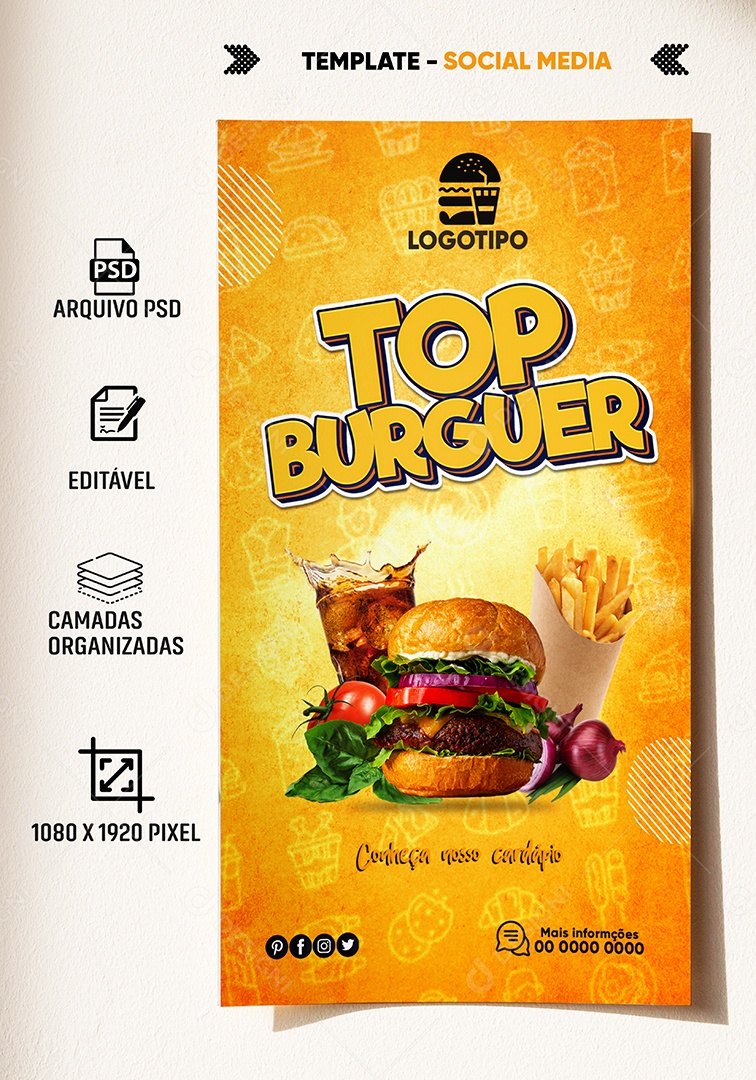 Story Top Burguer Conheça Nosso Cardápio Social Media PSD Editável