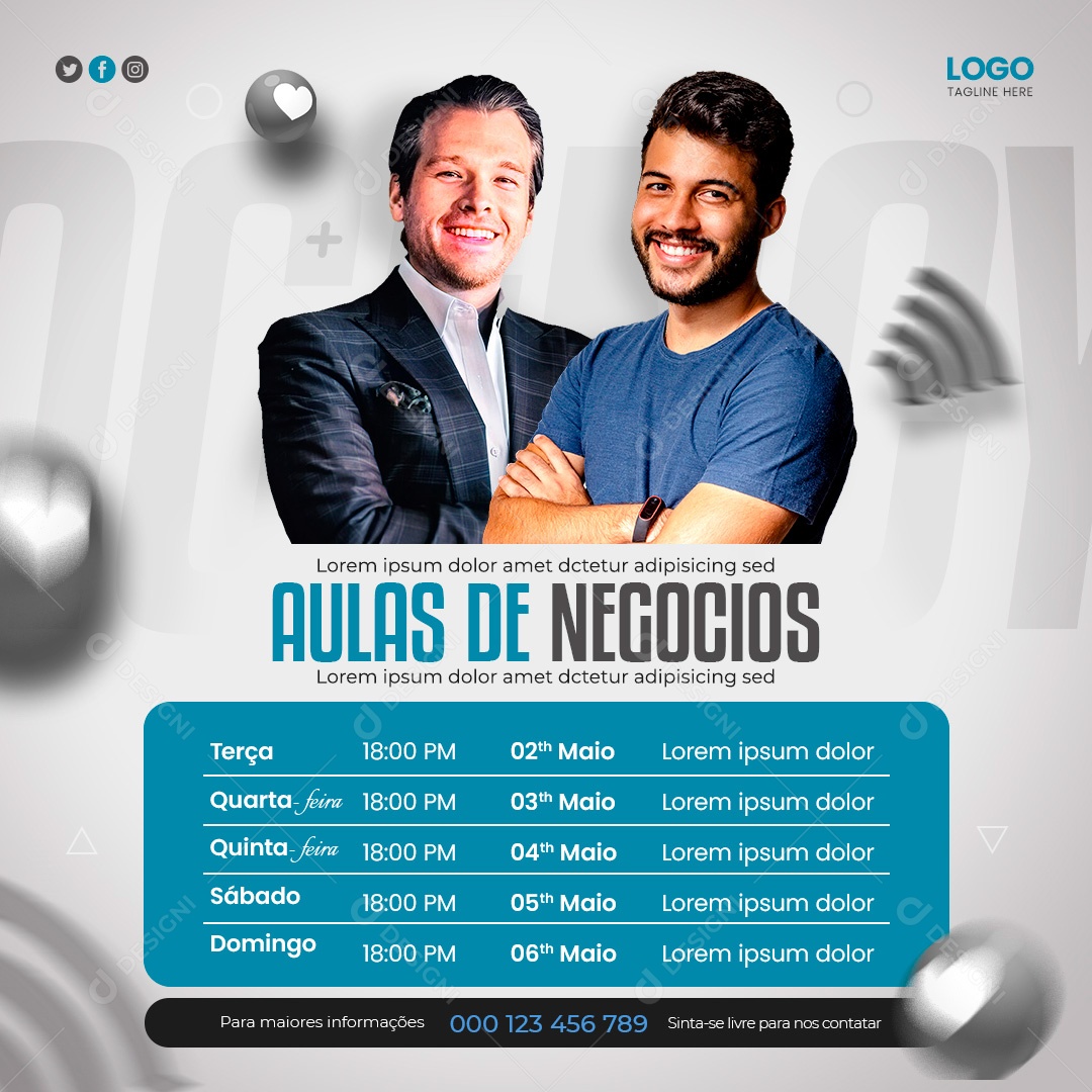 Post Marketing Digital Aulas de Negócios Social Media PSD Editável