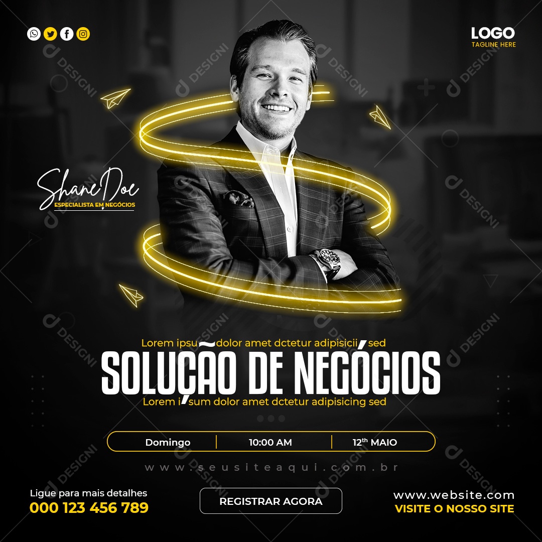 Post Marketing Digital Solução de Negócios Social Media PSD Editável