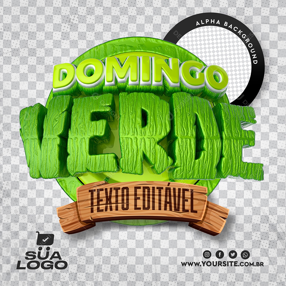 3D Stamp Hortifruti Domino Verde PSD Editable Text