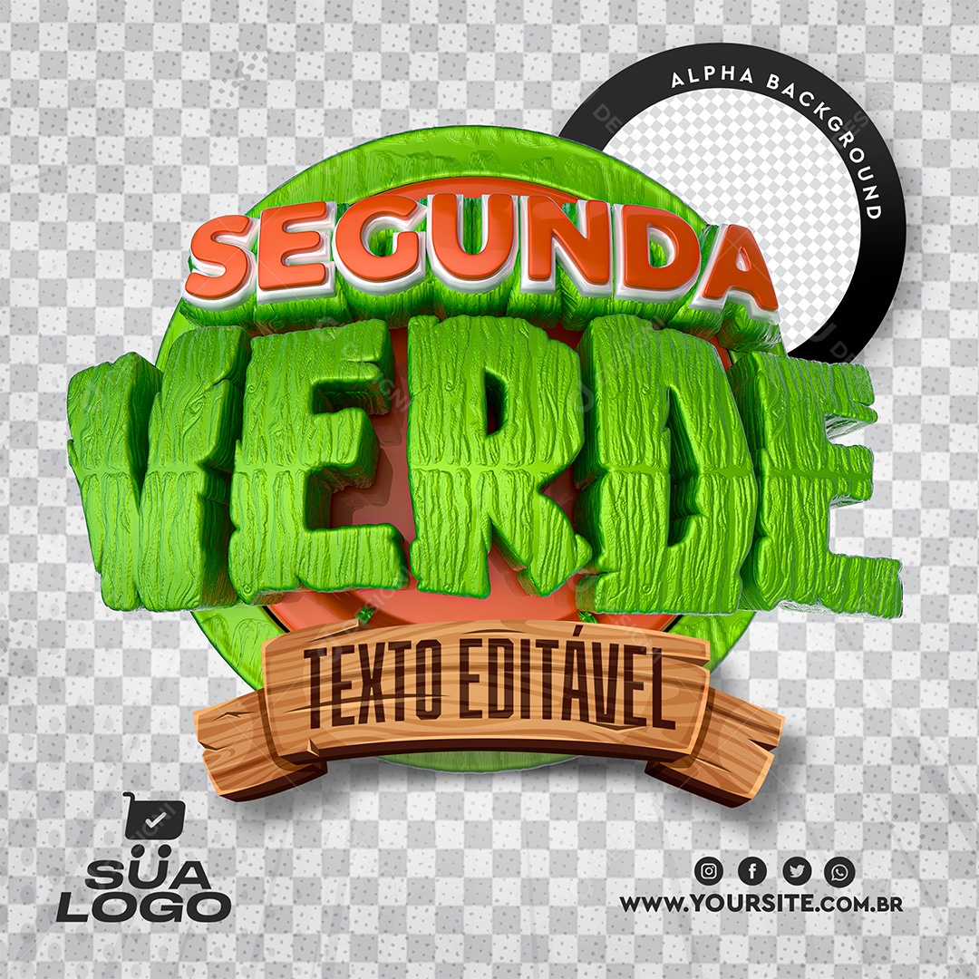 Selo 3D Hortifrúti Segunda Verde PSD Texto Editável