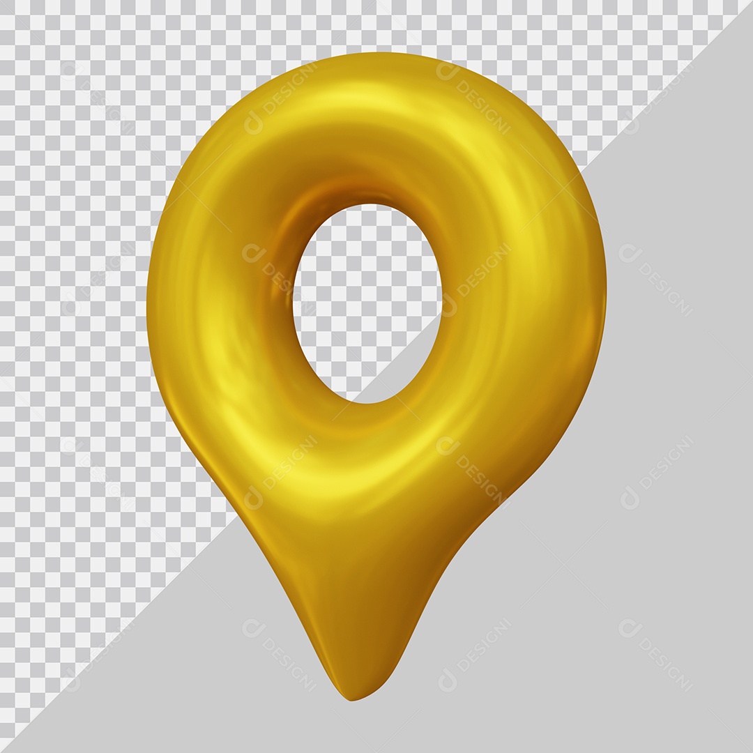 Pin de Localização Dourado Elemento 3D Para Composição PSD