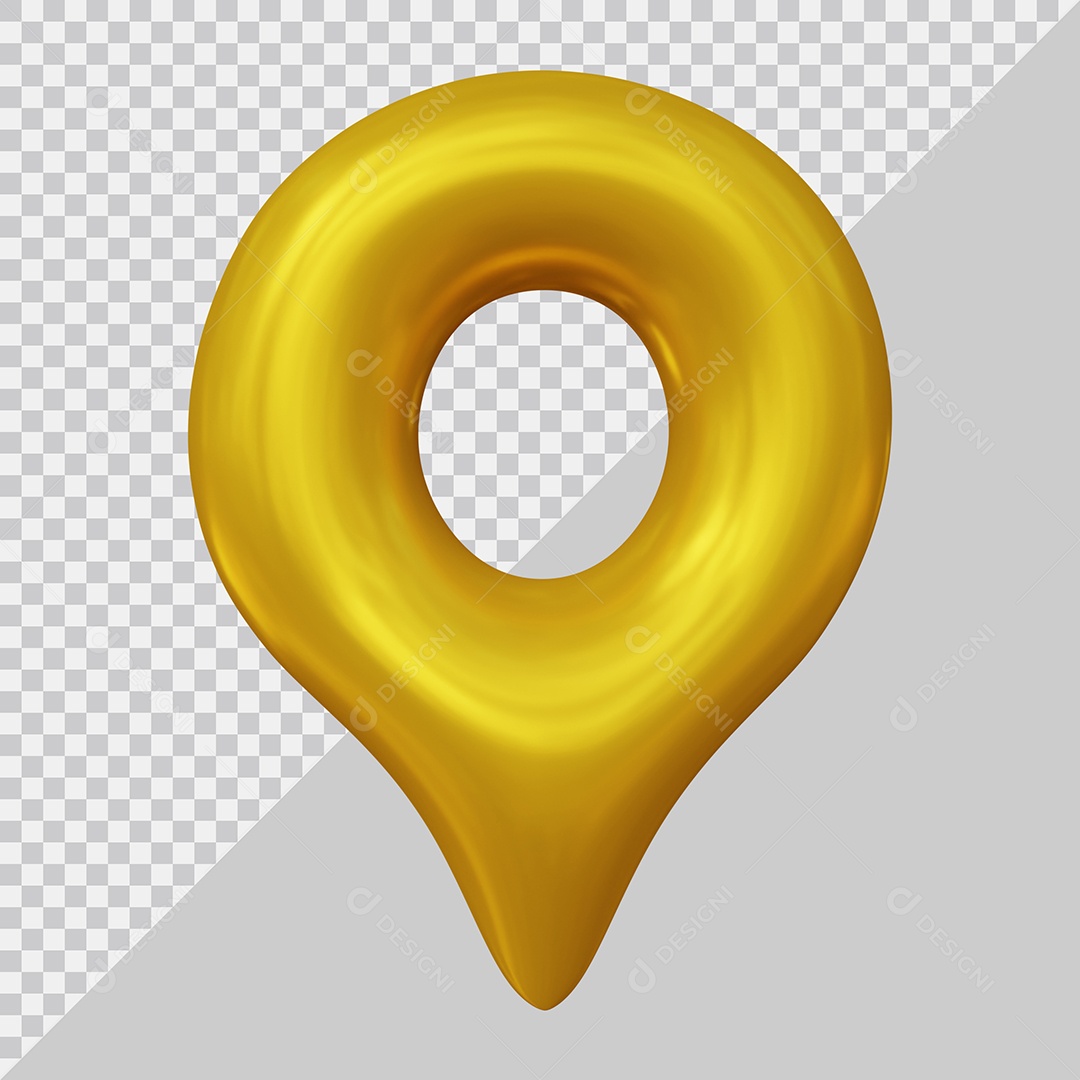 Pin de Localização Dourado Elemento 3D Para Composição PSD