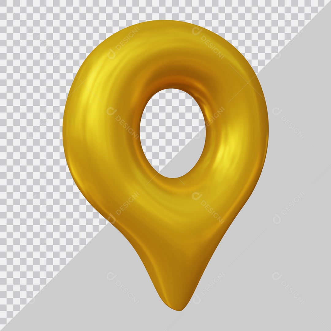 Pin de Localização Dourado Elemento 3D Para Composição PSD