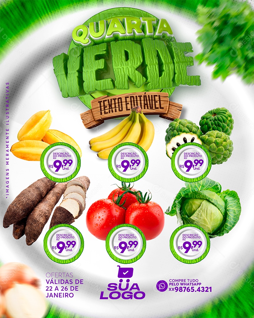 Post Social Media Hortifrúti Quarta Verde PSD Texto Editável