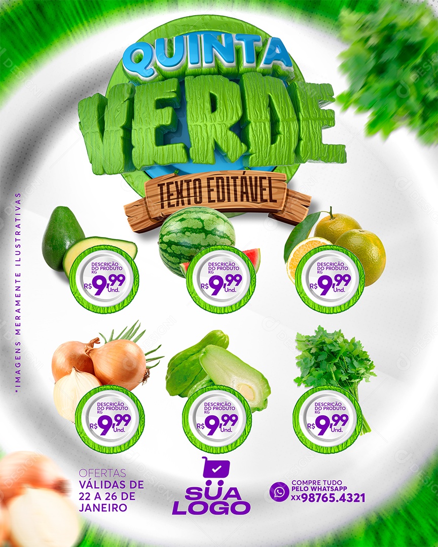 Post Social Media Hortifrúti Quinta Verde PSD Texto Editável