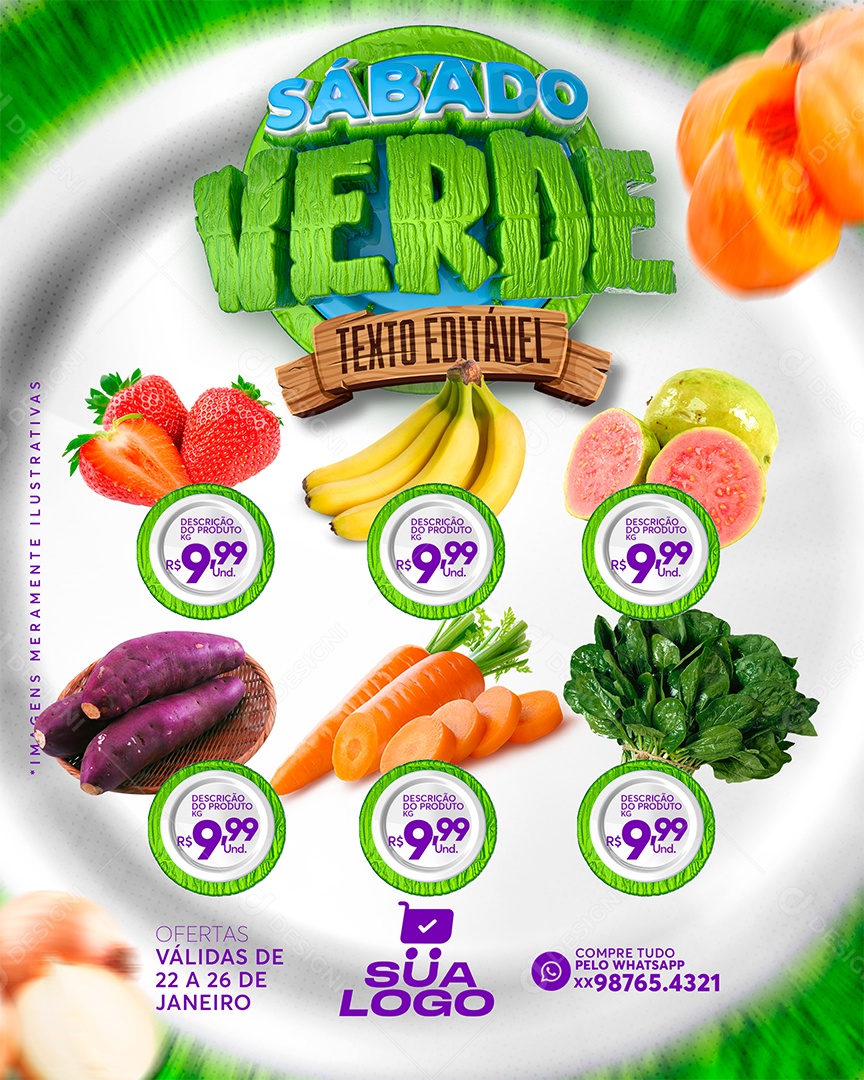 Post Social Media Hortifrúti Sábado Verde PSD Texto Editável