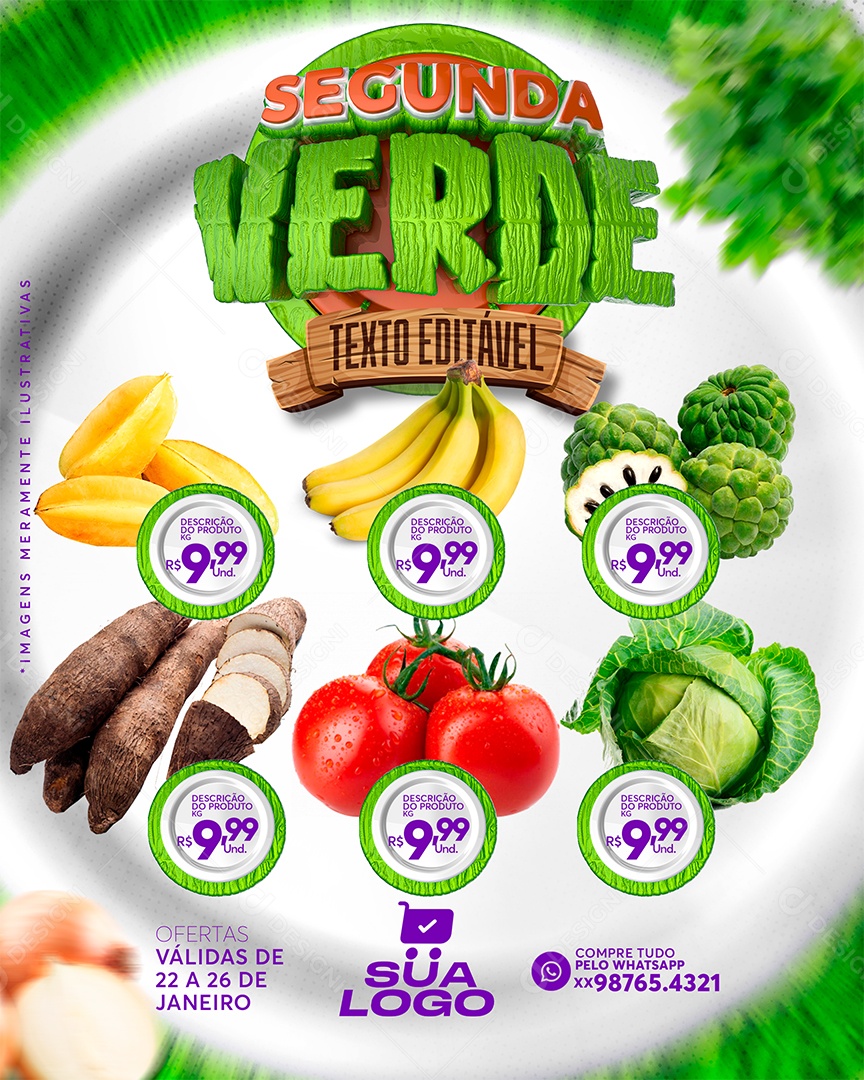 Post Social Media Hortifrúti Segunda Verde PSD Texto Editável