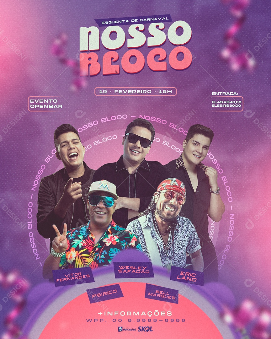 Flyer Esquenta de Carnaval Nosso Bloco Venha Conferir Social Media PSD Editável