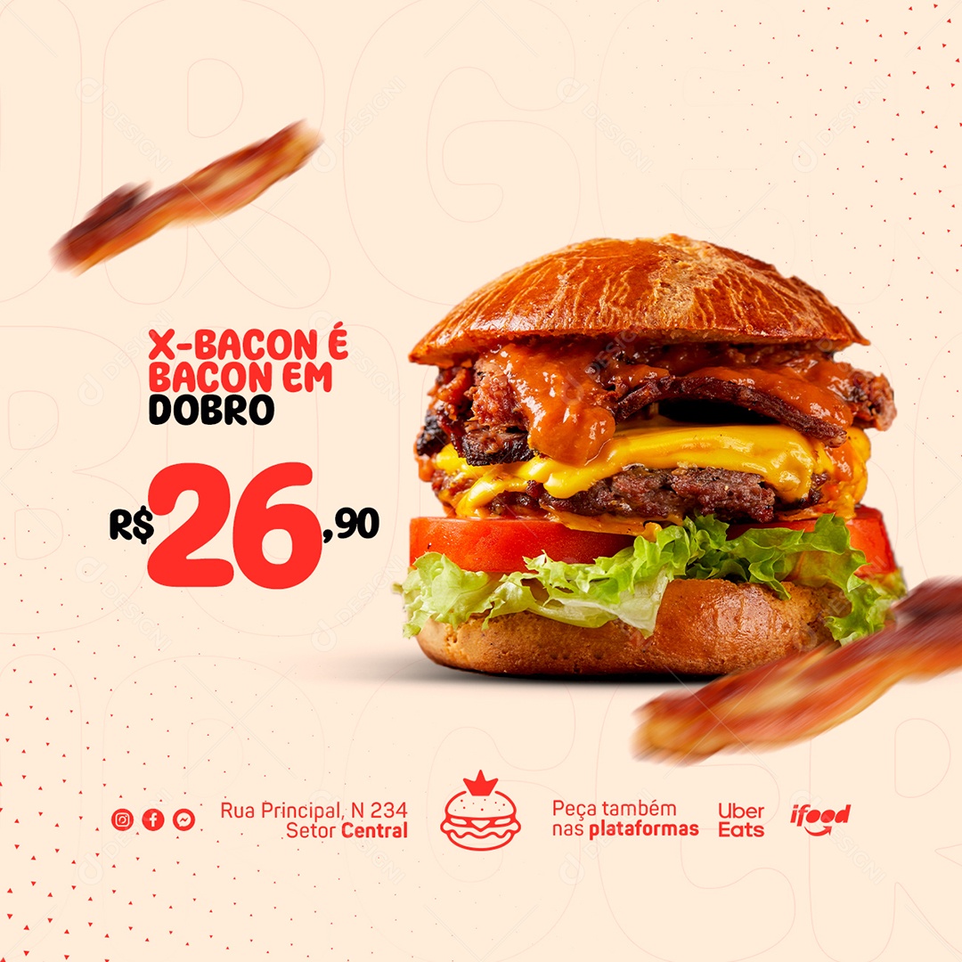 Social Media X-Bacon é Bacon em Dobro Hamburgueria PSD Editável