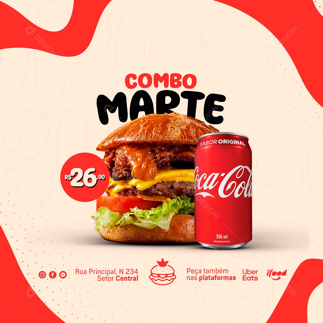 Combo Marte Hamburgueria Social Media PSD Editável