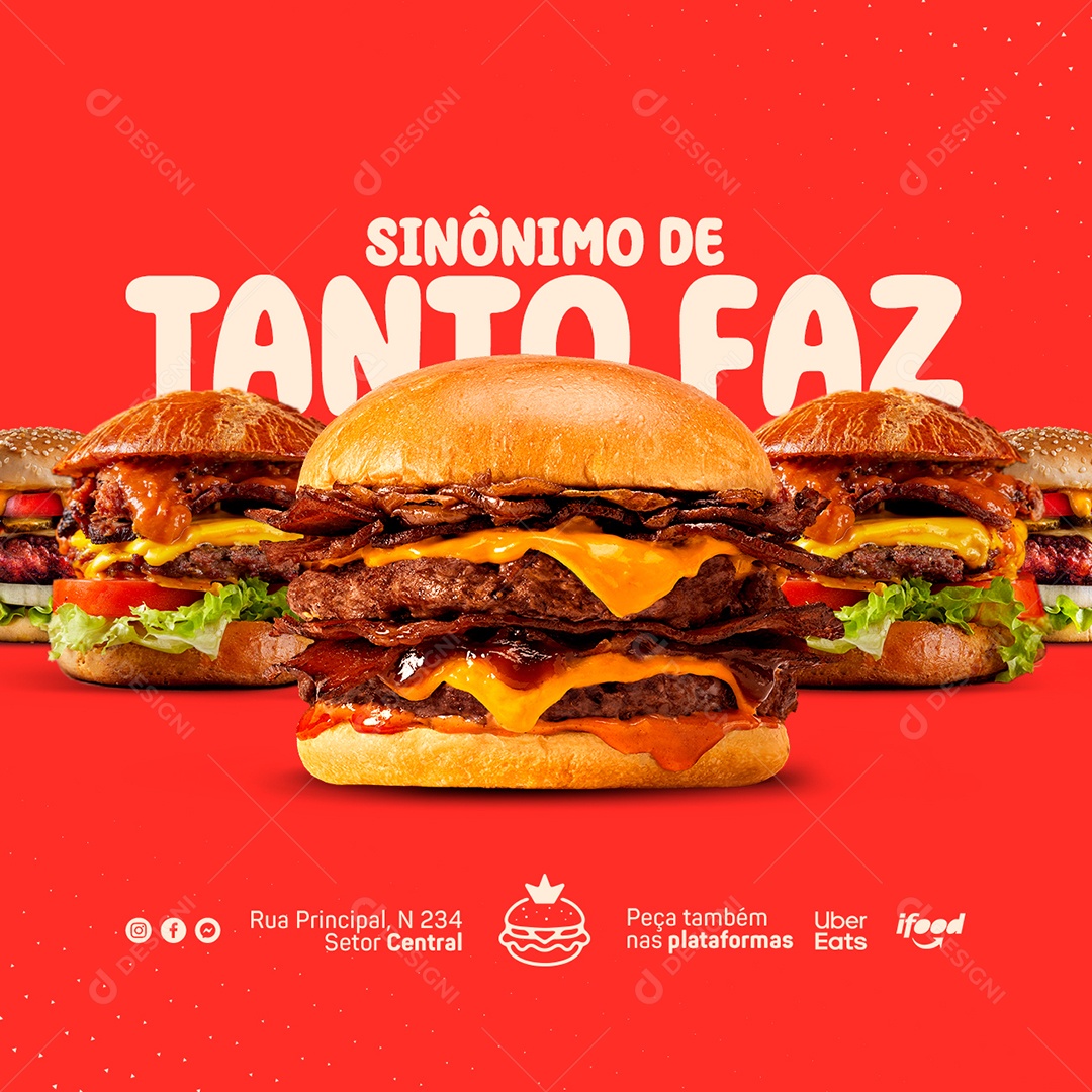 Sinônimo de Tanto Faz Hamburgueria Social Media PSD Editável