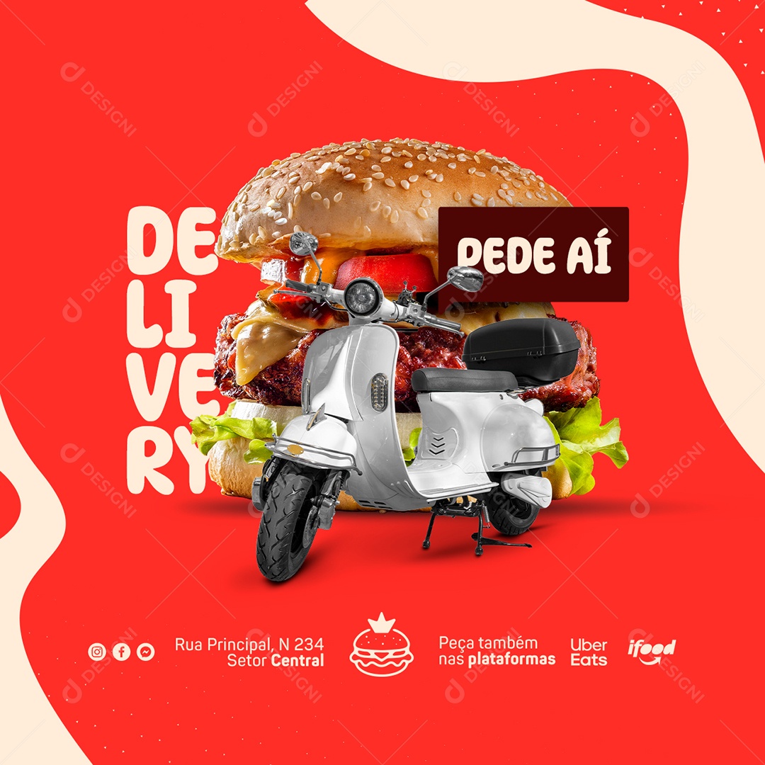 Delivery Pede Aí Hamburgueria Social Media PSD Editável