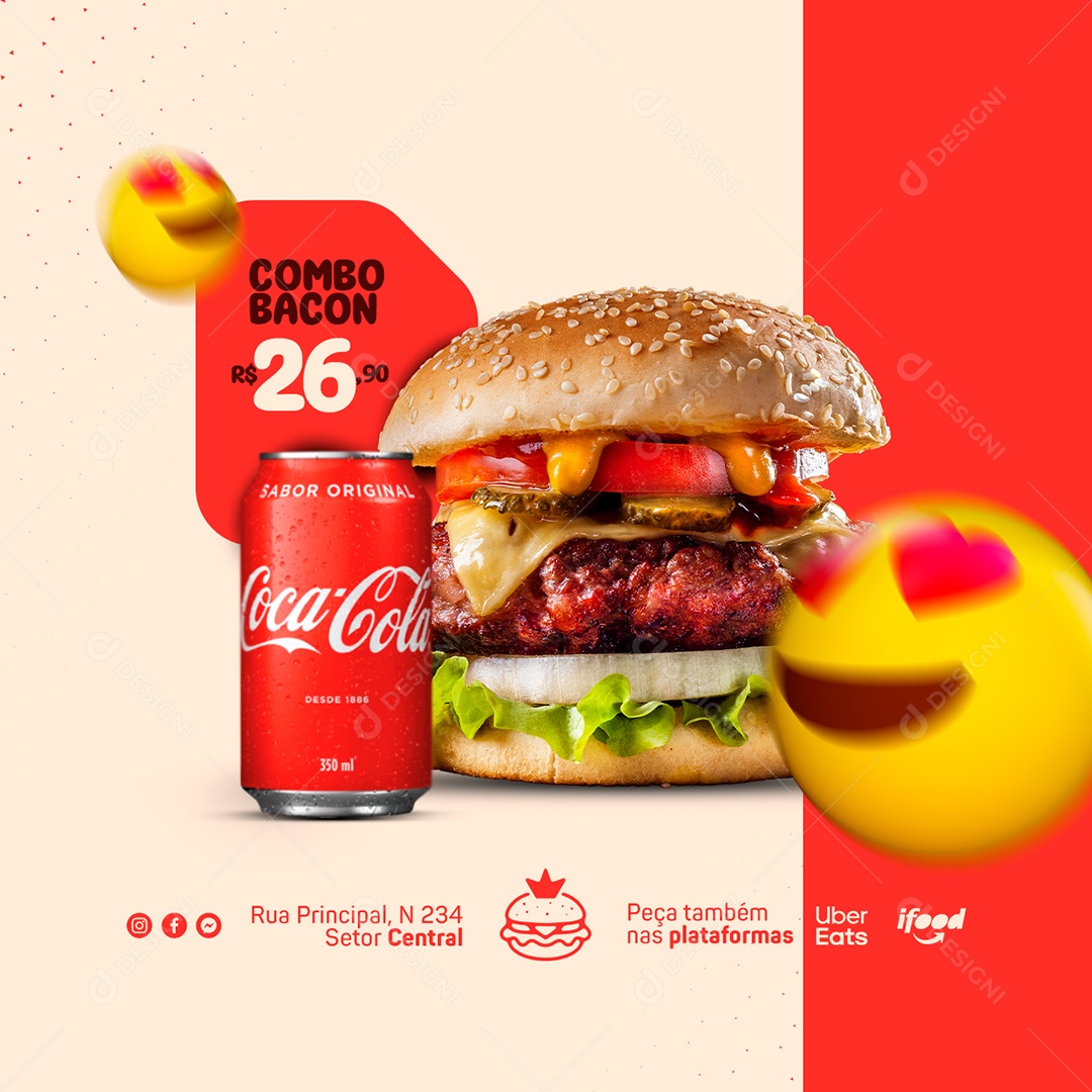 Combo Bacon 26,90 Hamburgueria Social Media PSD Editável