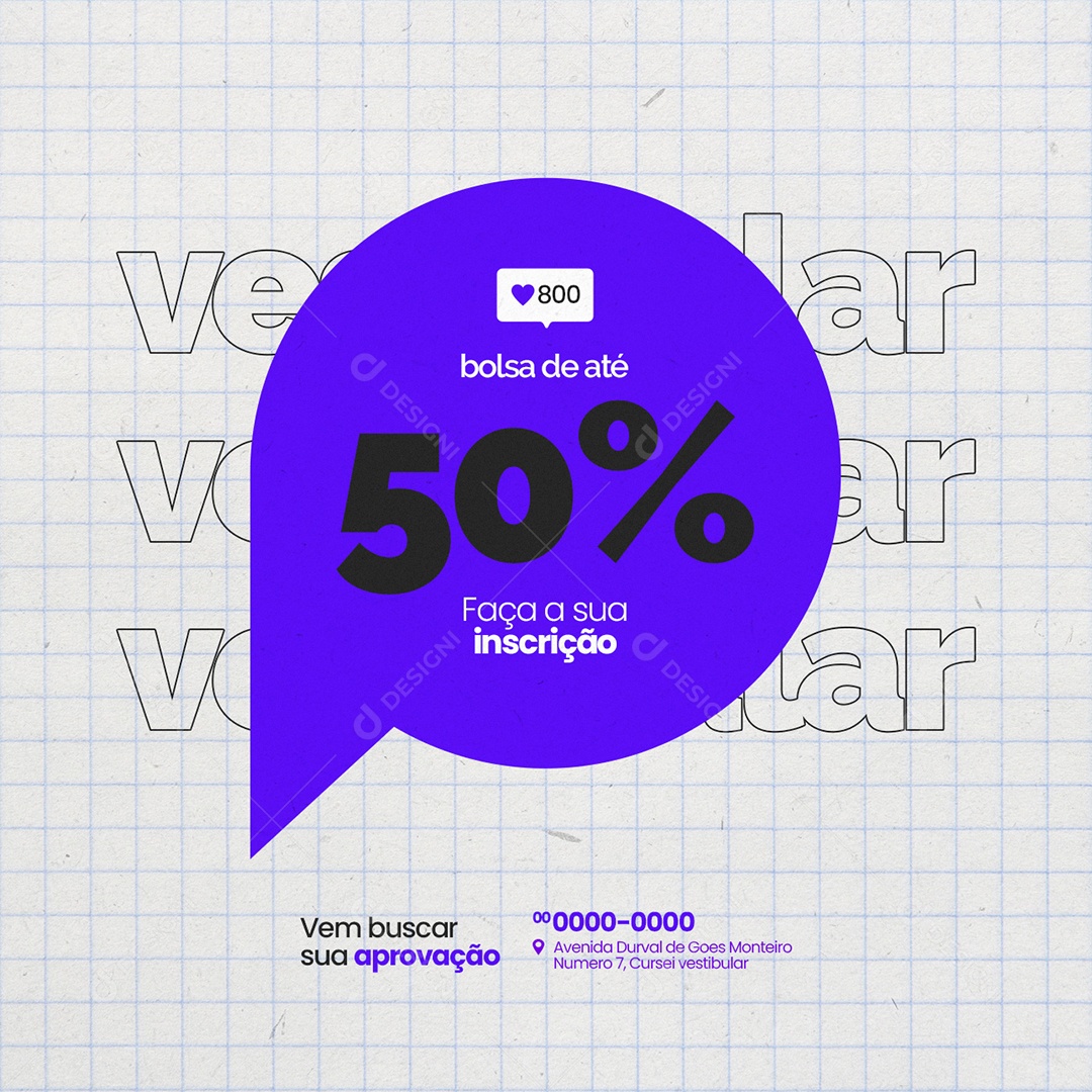 Bolsa de Até 50% Faça a Sua Inscrição Vestibular Social Media PSD Editável