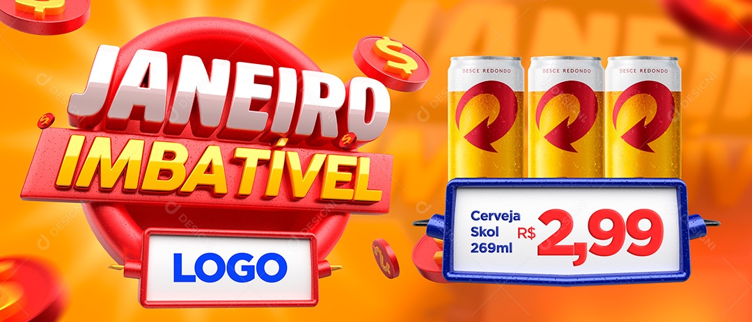 Banner Supermercado Janeiro Imbatível Cerveja Skol Social Media PSD Editável