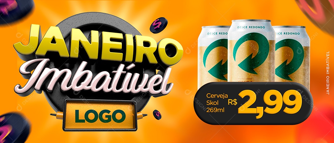 Banner Supermercado Janeiro Imbatível Cerveja Skol Social Media PSD Editável