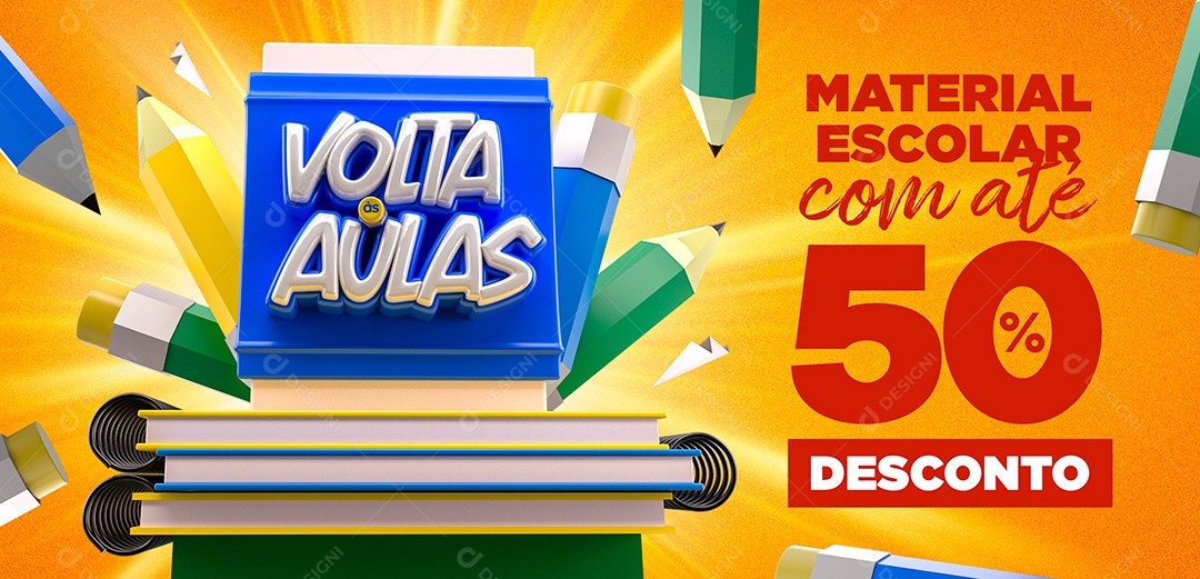 Banner Papelaria Material Escolar Social Media PSD Editável