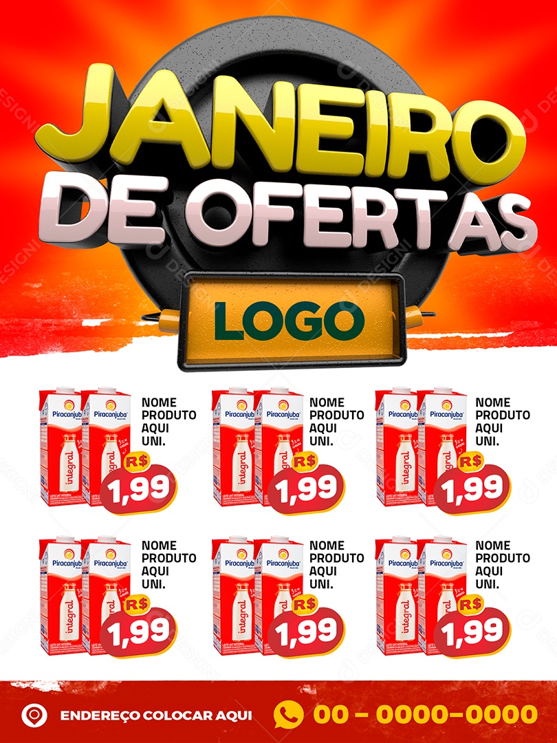 Encarte Janeiro de Ofertas Supermercado Leite Social Media PSD Editável