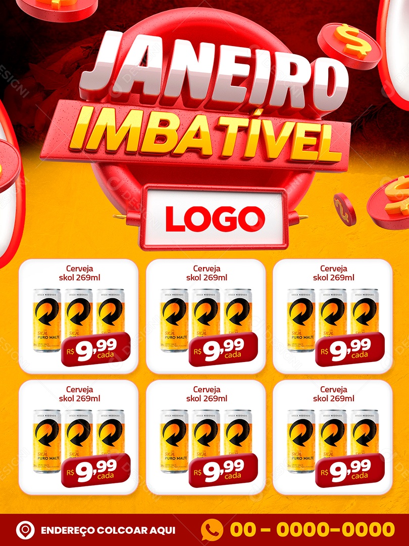 Encarte Supermercado Janeiro Imbatível Cervejas Social Media PSD Editável