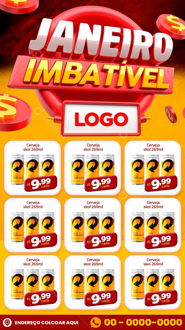 Encarte Stories Supermercado Janeiro Imbatível Cervejas Social Media PSD Editável