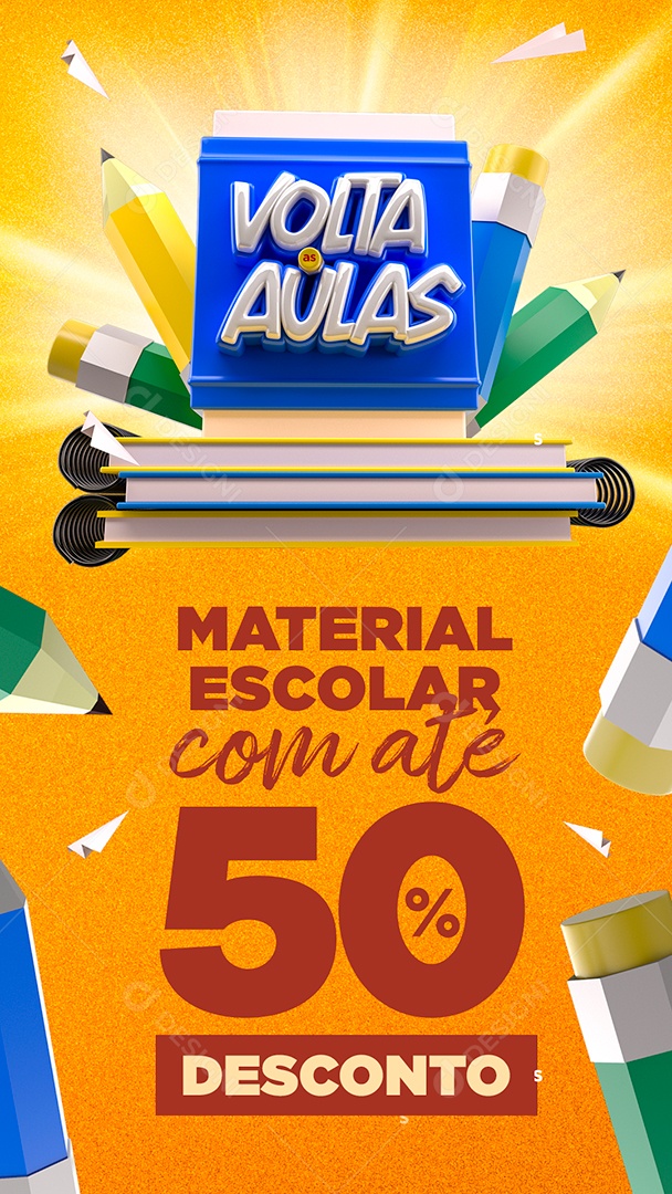 Encarte Stories Papelaria Volta às Aulas Social Media PSD Editável