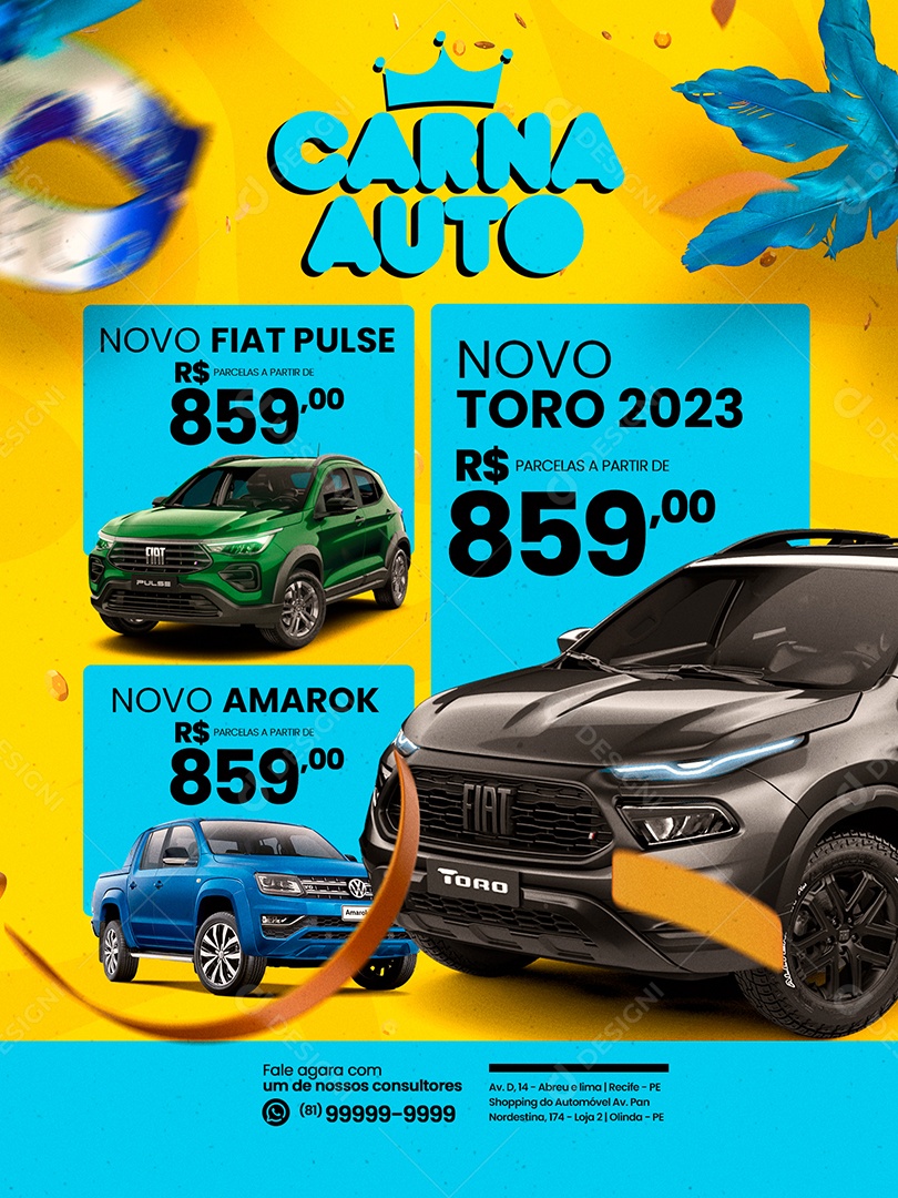 Encarte Carna Auto Novo Fiat Pulse Carnaval Concessionária Social Media PSD Editável
