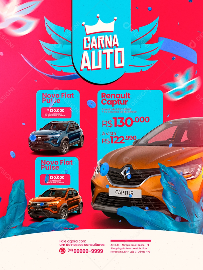 Encarte Carna Auto Novo Fiat Carnaval Concessionária Social Media PSD Editável