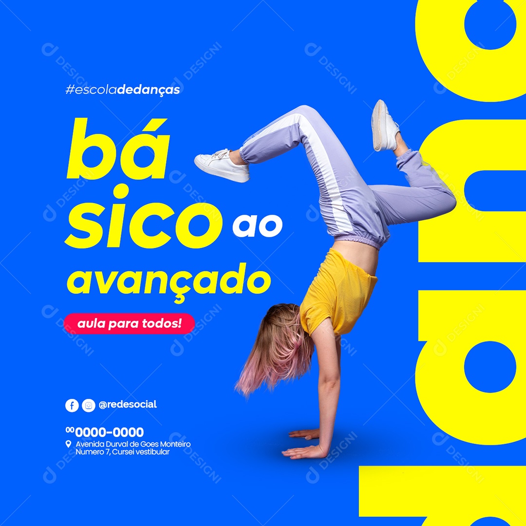 Básico ao Avançado Aula de Dança Social Media PSD Editável