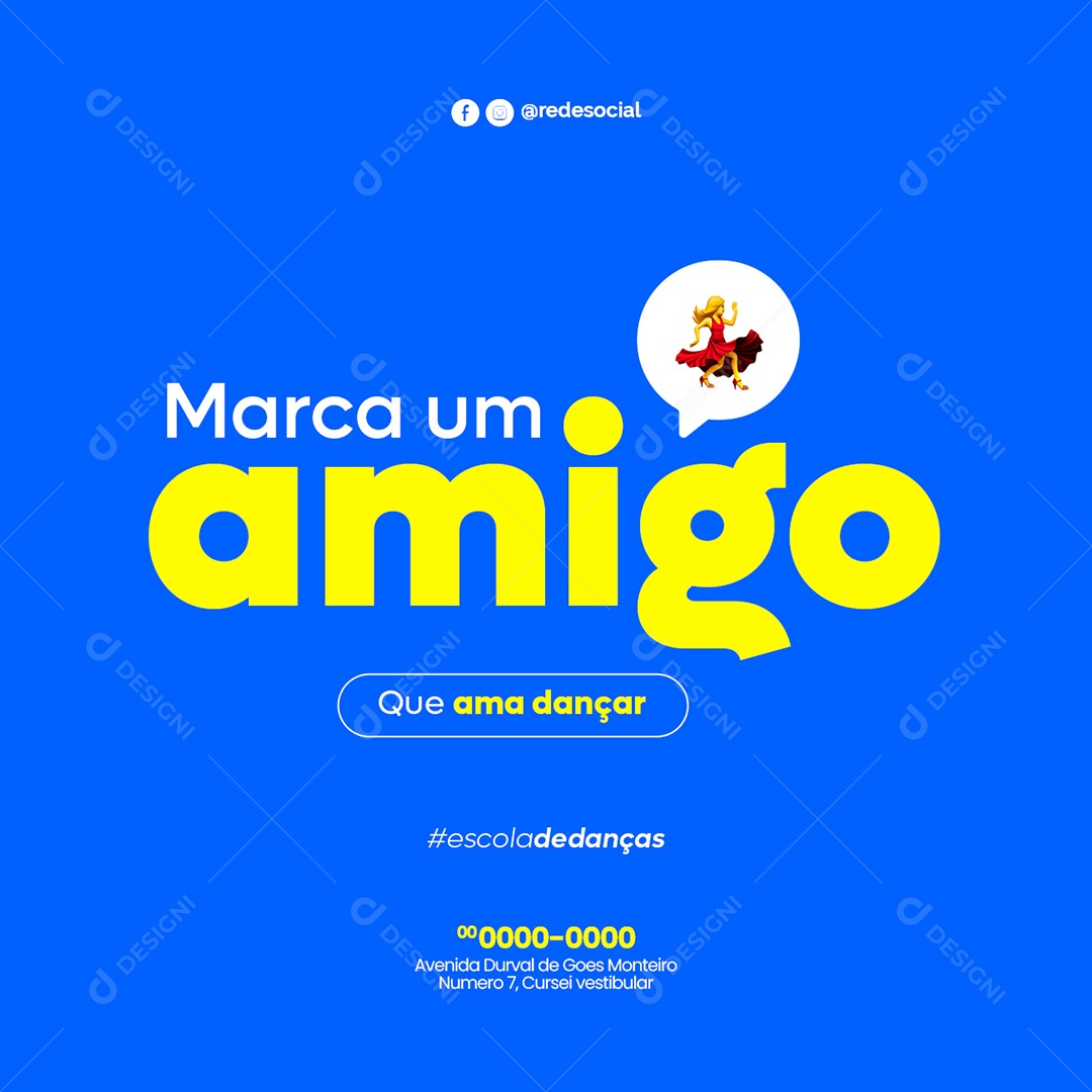 Marca um Amigo Que Ama Dançar Aula de Dança Social Media PSD Editável