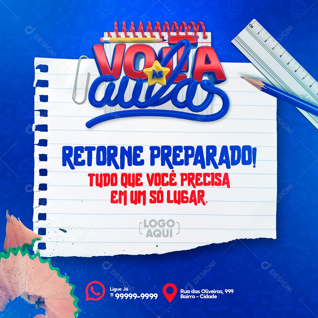 Post Volta às Aulas Retorne Preparado Social Media PSD Editável