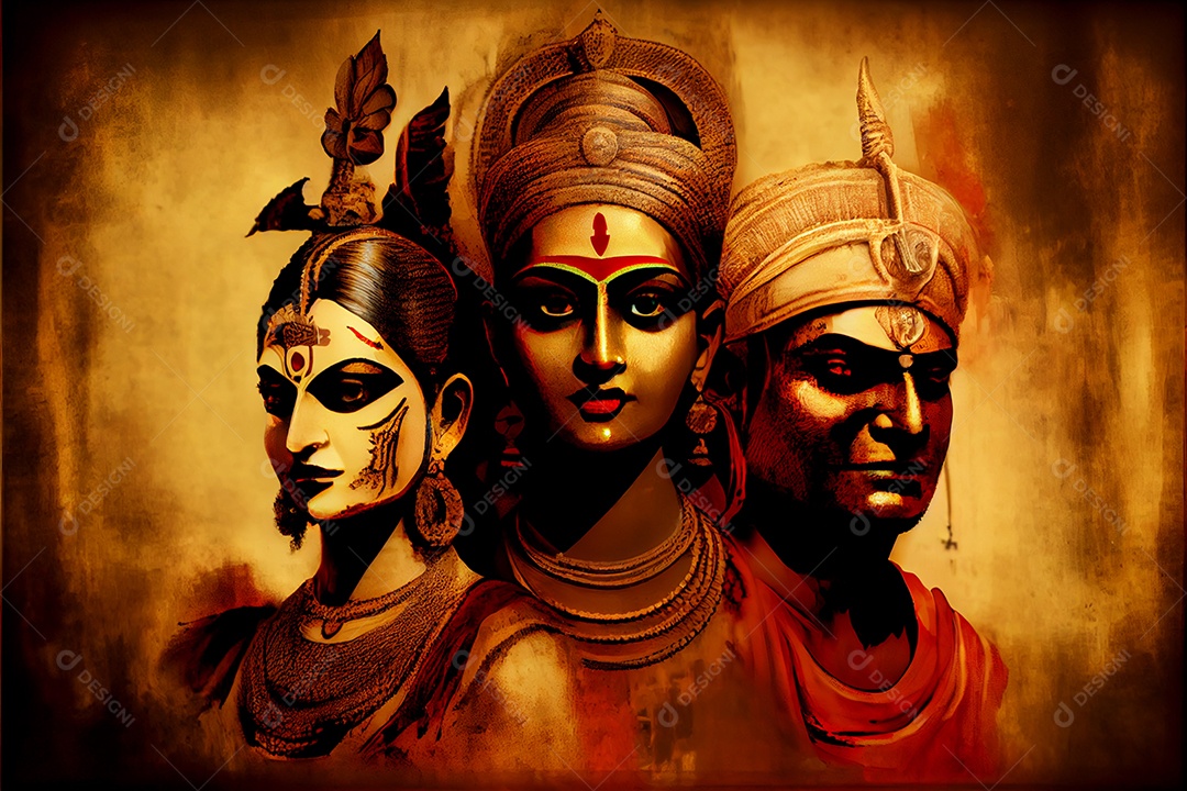 Senhor brahma santo shiva e rama deuses hinduísmo mitologia ilustração