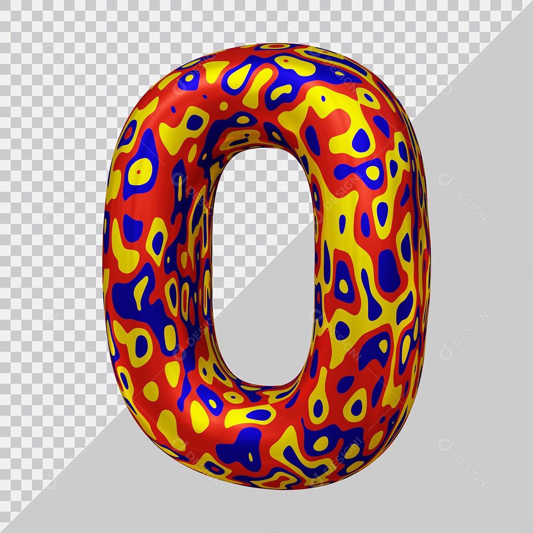Número 3D 0 Colorido Para Composição PSD