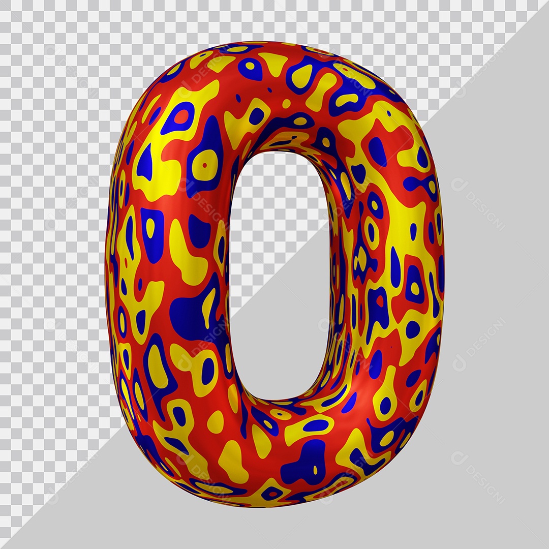 Número 3D 0 Colorido Para Composição PSD