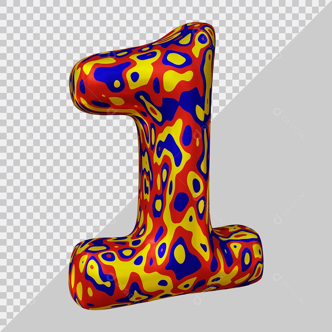 Número 3D 1 Colorido Para Composição PSD