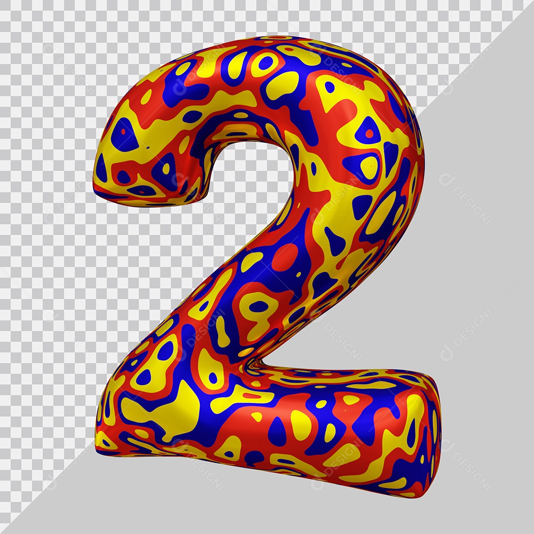 Número 3D 2 Colorido Para Composição PSD